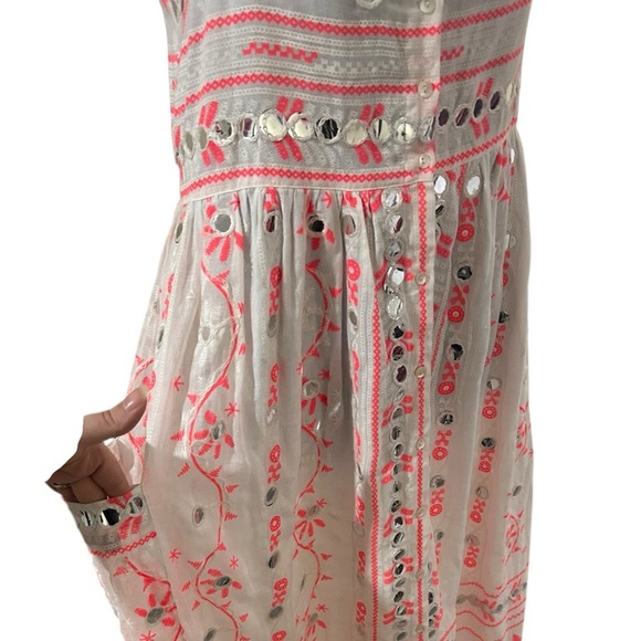Juliet Dunn boho white and pink embroidered maxi dress size Small fit - Picture 10 of 14